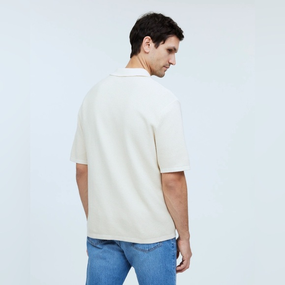 Madewell Men Ivory Johnny Collar Short Sleeve Sweater Polo Size Medium - Picture 6 of 15